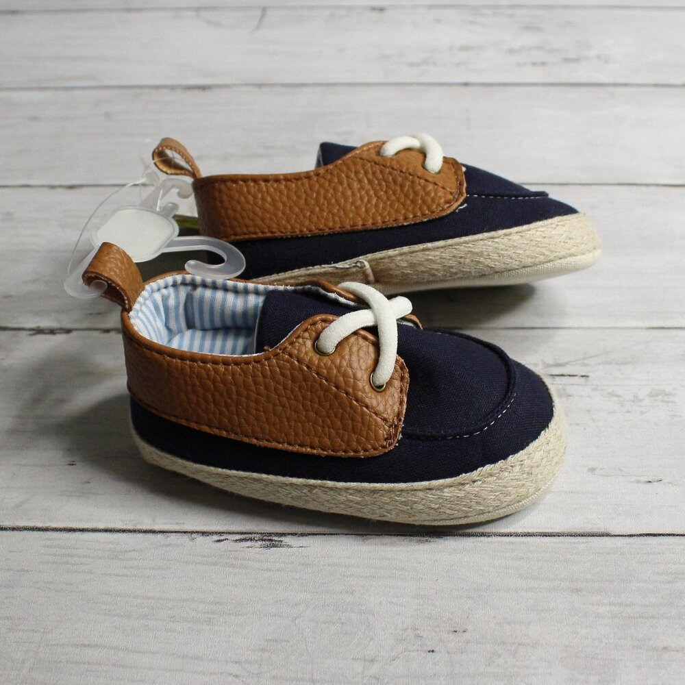 First Steps Baby Boy Crib Shoes Size 4 Navy Blue Brown Khaki